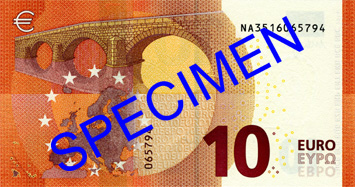 Die Rückseite eines neuen Zehn-Euro-Scheins. Bild: Deutsche Bundesbank