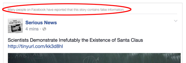 Markierung eines Facebook-Posts als Falschmeldung. Bild: Facebook