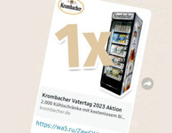Screenshot einer WhatsApp-Nachricht, die einen von 2000 Krombacher-Kühlschränken als Gewinn in Aussicht stellt. Das Gewinnspiel ist eine Falle! Screenshot: mimikama.at