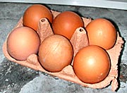 ein Eierkarton mit sechs Eiern